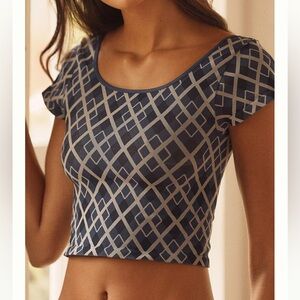 Anthropologie Navy Geometric Seamless Crop Top